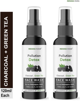 INDIANA HUDA Deep Detox  - Charcoal & Green Tea, Glow Boost, 120ml x2 Face Wash(240 ml)