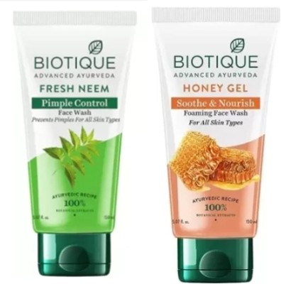 BIOTIQUE HONEY GEL WITH FRESH NEEM 150ML (PACK OF2) Face Wash(300 ml)