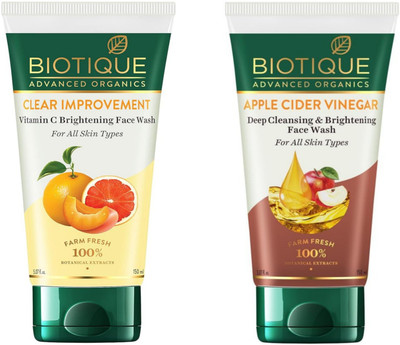 BIOTIQUE Vitamin C Brightening 150ml & Apple cider 150ml  150Ml ( Pack Of 2) Face Wash(300 g)