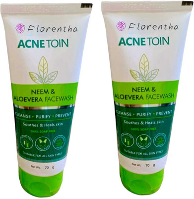 FLORENTHA ACNETION NEEM & ALOEVERA FACEWASH FOR PURIFYING REFRESHING SKIN PACK OF 70g x 2 Face Wash(140 g)