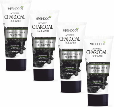 MEGHDOOT Ayurvedic Anti Pollution & Oil Control Active Charcoal , 60ml Each, Pack of 4 Face Wash(240 g)