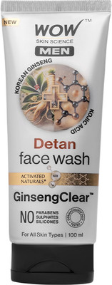 WOW SKIN SCIENCE MEN KOREAN GINSENG + KOJIC ACID Detan  Gel | Reduces Tan & Dark Spots | GinsengClear™ Technology | Gentle Exfoliation | No Sulphates, Parabens or Silicones | 100ml Face Wash(100 ml)