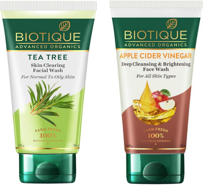 BIOTIQUE Tea Tree & Apple cider 150ml Facewash Set of 2 Face Wash(300 ml)