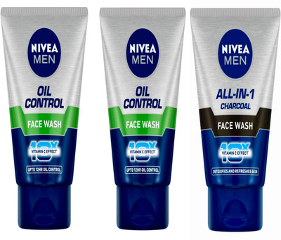 NIVEA 2pc Oil Control 50gm & 1pc All in one 50gm Fw Set of 3 Face Wash(150 ml)