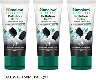 Himalaya Herbals Pollution Detox Charcoal Detoxifies, Purifies Skin, Paraben Free face wash 50ml pack of 3 (50ML EACH) Face Wash(150 ml)