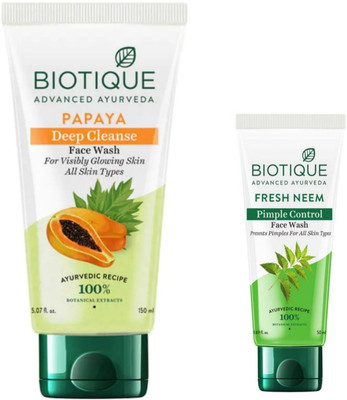 BIOTIQUE Fresh Neem 50Ml Papaya 150Ml  ( Pack 0f 2) Face Wash(200 ml)