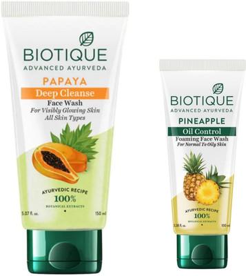 BIOTIQUE Papaya 150ml & Pineapple 100ml Facewash Face Wash(250 ml)