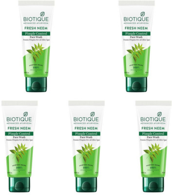 BIOTIQUE Fresh Neem Pimple Control - 50ml (Pack of 5) Face Wash(250 ml)