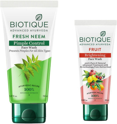 BIOTIQUE Neem 150ml & Fruit 100ml Facewash Face Wash(250 ml)