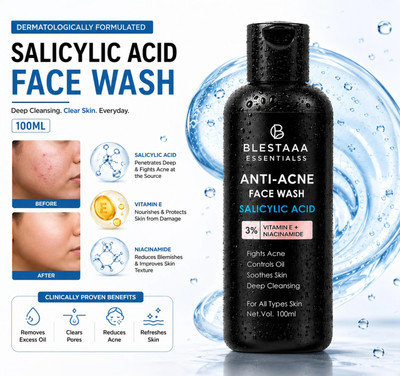 blestaaa essentialss 2% Salicylic Acid For Oily Skin | Anti Face Cleanser With | Niacinamide & Vitamin E | For Acne Face Wash(100 ml)