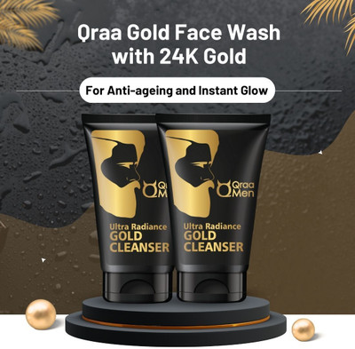 Qraa Gold  with 24K Gold | Deep cleansing & Anti-Ageing|Pack Of 2 Face Wash(200 g)