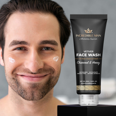 Incredible Man Activated Charcoal & Honey for Deep Pore Cleansing - Best for Control Acne, Pimples & Oily Skin - Mens Face Wash(60 ml)