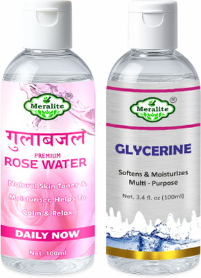 Meralite Glycerin and Rose Water for Beauty and Skin Care (100ml) Pack of 2 Face Wash(200 ml)