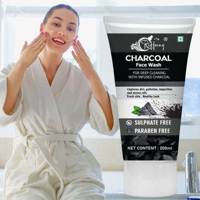 Riffway Charcoal Daily FaceWash For Healthy & Hydrated` Refines Skin Tone` Men & Women Face Wash(200 ml)