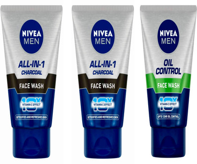 NIVEA 2pc All in one 50gm & 1pc Oil control 50gm Fw Set of 3 Face Wash(150 ml)
