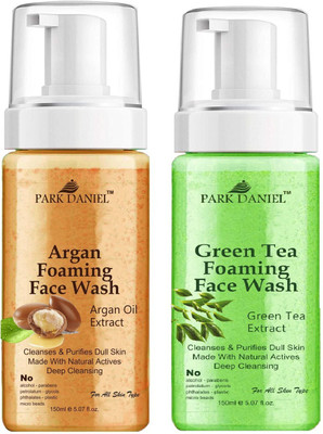 PARK DANIEL Argan & Green Tea Foaming  For Deep Cleansing Pack of 2 150 ML(300 ML) Face Wash(300 ml)