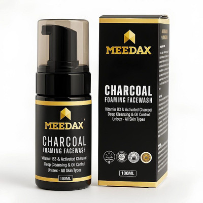 meedax Charcoal Foaming  with Vitamin B3, B5 & Activated Charcoal – Deep Cleansing & Oil Control | Man and Women | All Skin Types | 100 ml Face Wash(100 g)