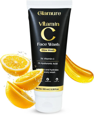 GLAMURE Vitamin C , Soap-Free Brightening & Hydrating Cleanser for Glowing Skin, Gentle Daily Use for Men & Women, Dry to Dull Skin Face Wash(100 ml)
