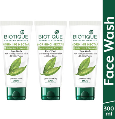 BIOTIQUE Morning Nectar Moisturize & Nourish | Contains Wild Turmeric, Neem Leaves, & Morning Nectar | Visibly Flawless Skin | Suitable Face Wash(300 ml)