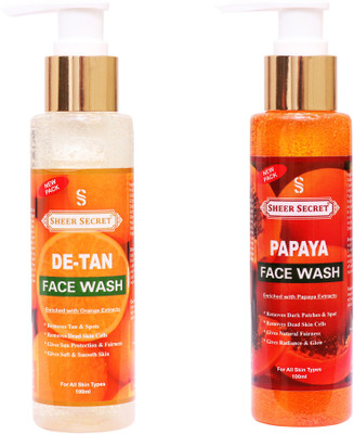Sheer Secret Detan 100gm and Papaya 100gm  for all skin type Face Wash(200 ml)