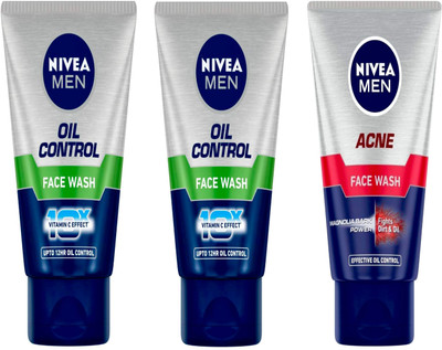 NIVEA 2pc Oil Control 50gm & 1pc Acne 50gm Fw Set of 3 Face Wash(150 ml)