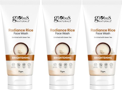 Globus Naturals Radiance Rice, Enriched With Green Tea, For Skin Brightening, Set of 3 Face Wash(225 g)