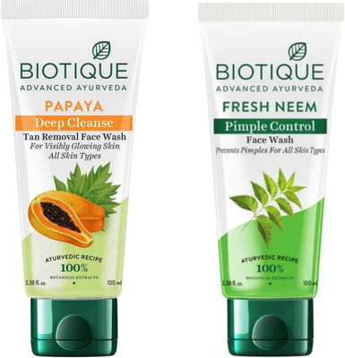 BIOTIQUE Neem 100ml & Papaya 100ml Facewash Face Wash(200 ml)