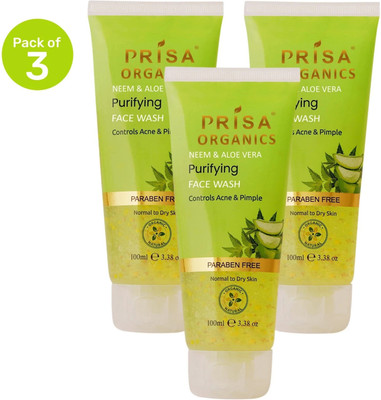 PRISA ORGANICS Neem AloeVera Purifying Acne And Pimples Controls For All Skin Types, Pack 3, Face Wash(300 ml)