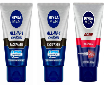 NIVEA 2pc All in one 50gm & 1pc Acne 50gm Fw Set of 3 Face Wash(150 ml)