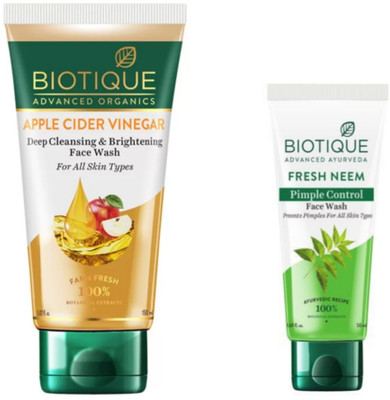 BIOTIQUE Apple Cider Vinegar -150ml & Fresh Neem Pimple Control -50ml (Pack of 2) Face Wash(200 ml)