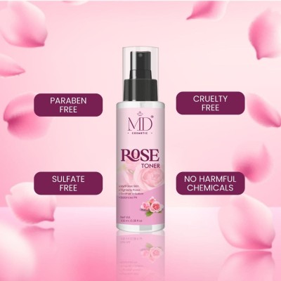 MD COSMETIC Rose Water Face Toner | for Oily Acne Prone Dry Combination Skin | with Hyaluronic Acid | Hydrating & Pores Tightening Face Wash(100 ml)