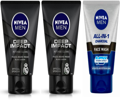 NIVEA 2pc Deep impact 50gm & 1pc All in One 50gm Fw Set of 3 Face Wash(150 ml)