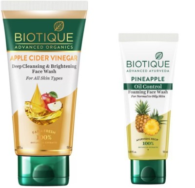 BIOTIQUE Apple Cider Vinegar -150ml & Pineapple Oil Control -50ml (Pack of 2) Face Wash(200 ml)