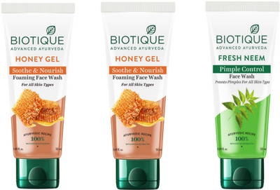 BIOTIQUE Honey Gel  50 ml (Pack of 2), Fresh Neem  50 ml (Pack of 1). Face Wash(150 ml)