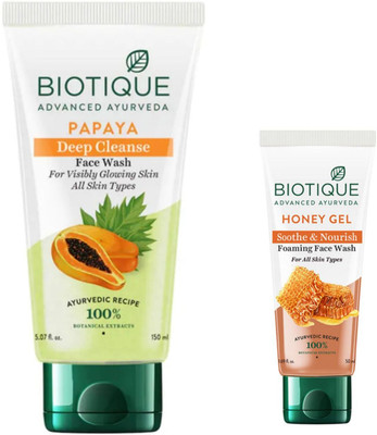 BIOTIQUE Honey 50Ml & Papaya 150Ml  ( Pack 0f 2) Face Wash(200 ml)
