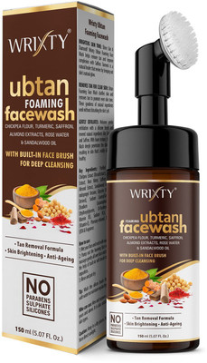 Wrixty Ubtan Foaming  with Brush with Sandal wood oil ,Turmeric & Saffron for Skin brightening ,Tan Removal ,Deep Cleansing . Face Wash(150 ml)