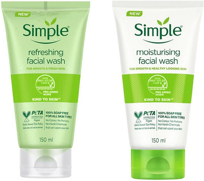 Simple Refreshing Facial Wash +Kind To Skin Moisturising Facial Wash Face 150ml Each Face Wash(300 ml)