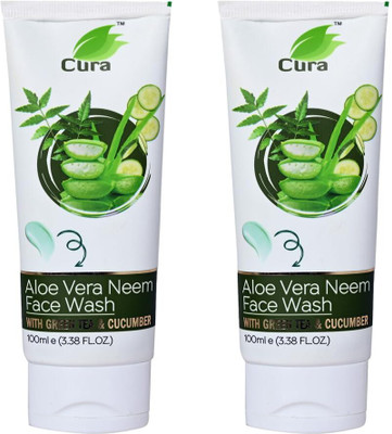 Cura ALOEVERA NEEM FACEWASH 100gX2 | for Pimples, Glowing Skin & Deep Cleansing Face Wash(200 g)
