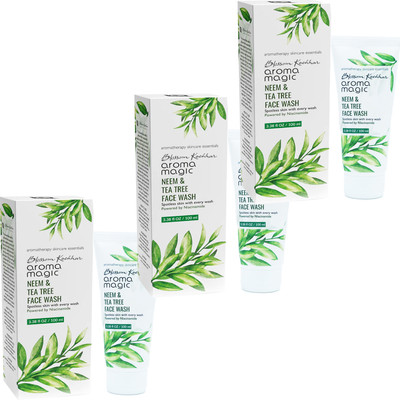 NG MART AROMA MAGIC NEEM & TEA TREE FACEWASH FOR PIMPLES ,ACNE & SPOTS REMOVE BRIGHT FACE PACK OF 100ml x 3 Face Wash(300 ml)