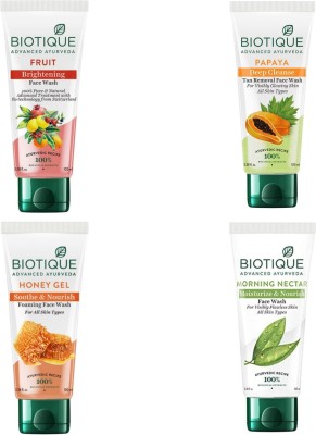 BIOTIQUE  100ml- Fruit, Papaya, Honey gel, Morning Nectar (Pack of 4) Face Wash(400 ml)