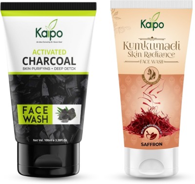 KAIPO Charcoal  & Kumkumadi  Fordeep Cleansing Anti Pollution  with Charcoal and Kumkumadi , Suitable for All Skin Types (100G X 2) Face Wash(200 g)