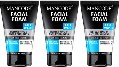 MANCODE Facial Foam for men skin Detoxifying & Anti Roughness with micro exfoliator scrub help to detox and get smoothens skin texture men Pack of 3 Face Wash(300 ml)
