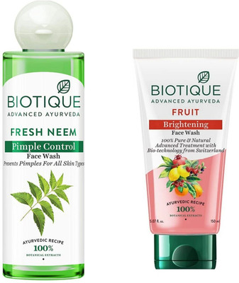 BIOTIQUE Fruit 150Ml & Fresh Neem 200Ml  ( Pack 0f 2) Face Wash(350 ml)