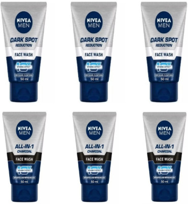 NIVEA F.W. 50ml - Dark Spot Reduction - 3pcs & All-in-1 Charcoal - 3pcs (Pack of 6) Face Wash(300 ml)