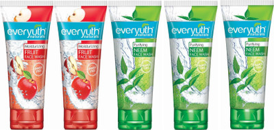 Everyuth Naturals moisturizing fruit 50g 2pc and purifying neem 50g 3pc Face Wash(250 g)