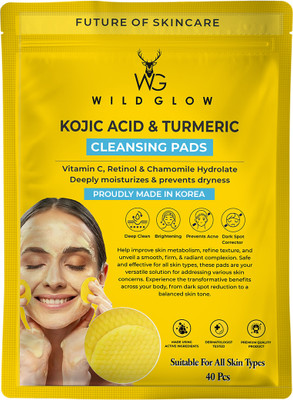 WILDGLOW Turmeric & Kojic Acid Face Cleansing Pads for Dark Spots, Skin Brightening & Acne Prevention Pack of 1 Face Wash(34 g)