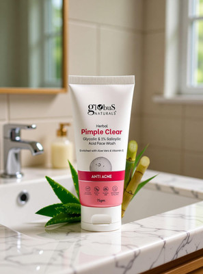 Globus Naturals Herbal Pimple Clear Glycolic & 1% Salicylic Acid , 75 gm Men & Women Oily Skin Face Wash(75 g)