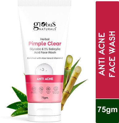 Globus Naturals Herbal Pimple Clear Glycolic & 1% Salicylic Acid , 75 gm Men & Women Oily Skin Face Wash(75 g)