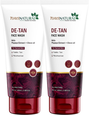 7days natural DeTan Face wash for tan removal and instant glow, Infused with Clove oil and kojic acid Face Wash(200 ml)