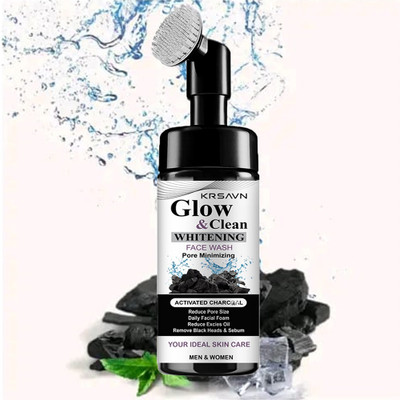 KRSAVN Activated Charcoal Blackhead Removal, Deep Cleansing & De-Tanning Foaming with Built-In Face Brush Face Wash(200 ml)